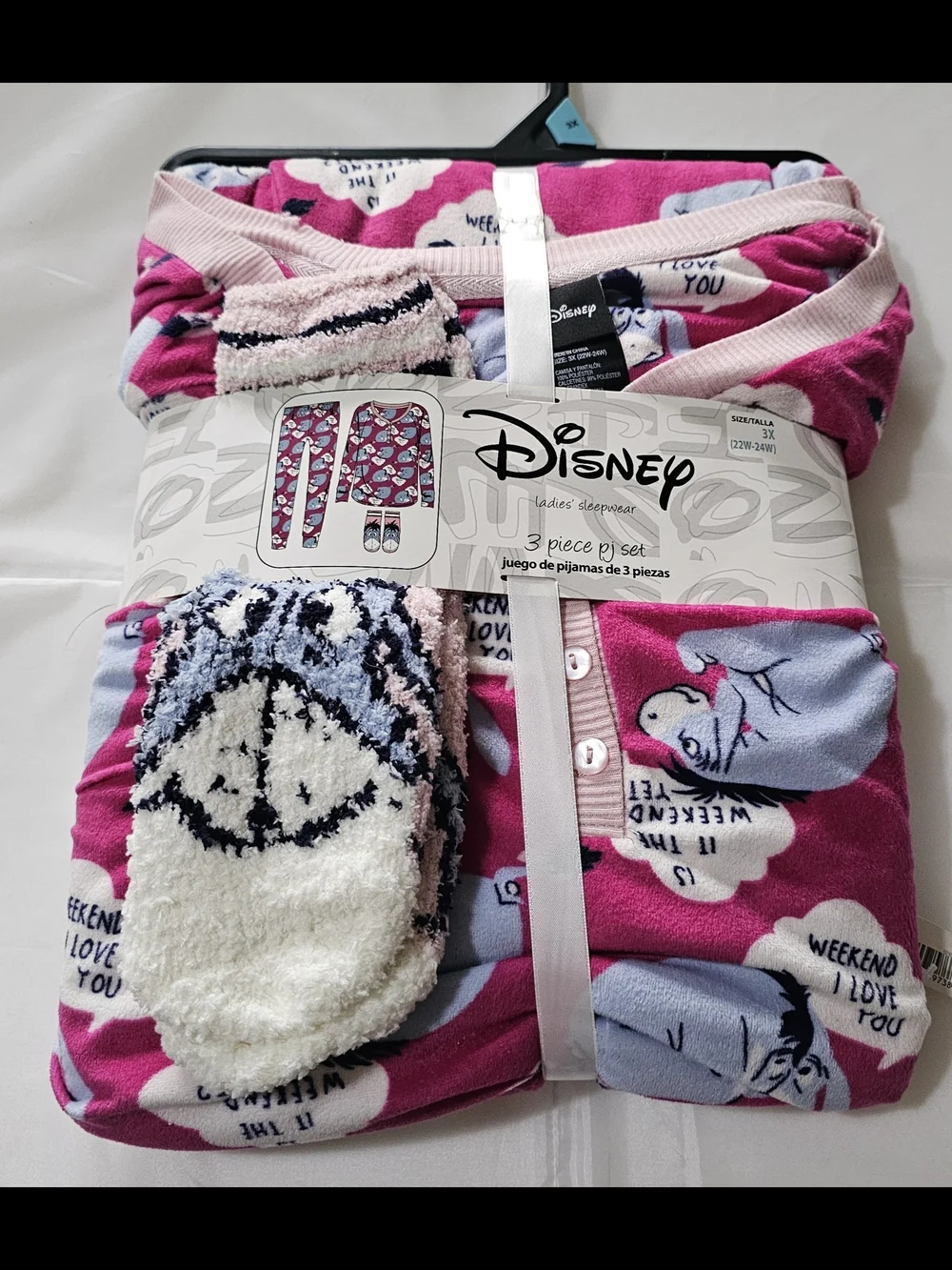 Disney Pink & Light Blue Eeyore 3-Piece Pajama Set with Cozy Socks - Picture 1 of 5